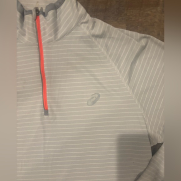 Asics Gray and White Striped Quarter Zip - Picture 2 of 3